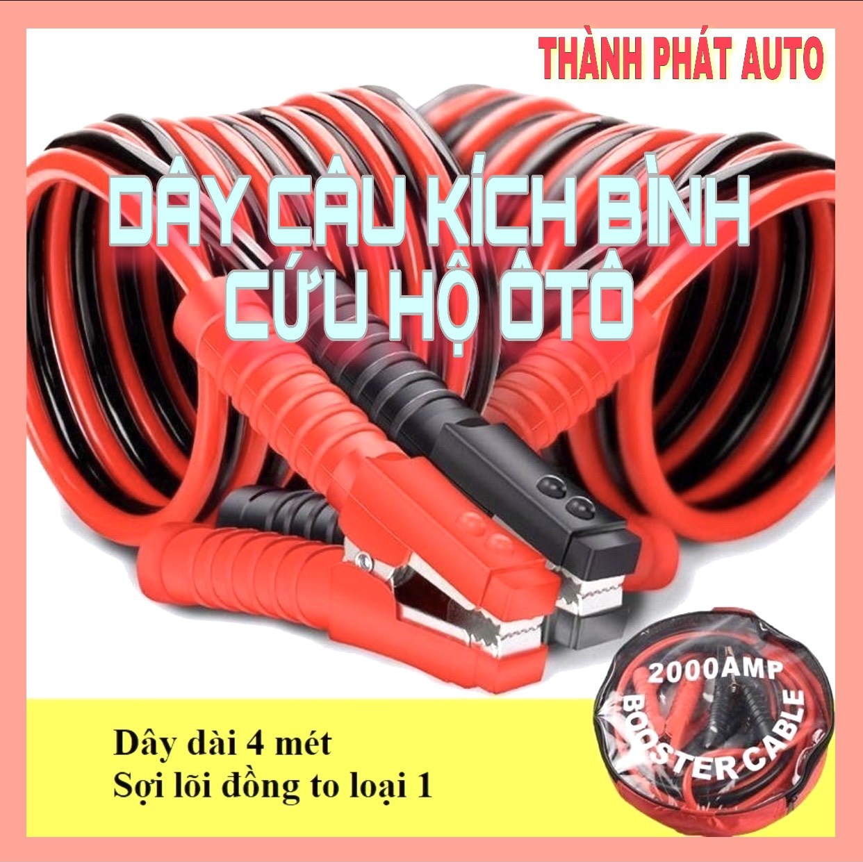 Dây Câu Kích Bình Ắc Quy Cứu Hộ Ô Tô xe Hơi 2000AMP Dài 4 Mét - Dây Sạc Bình Ắc Quy Lõi Đồng To Loại Tốt