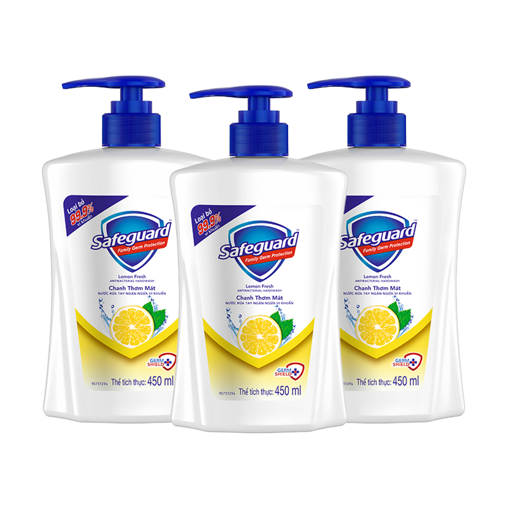 Combo 3 Nước Rửa Tay Safeguard Lemon Fresh Chanh Thơm Mát 450ml