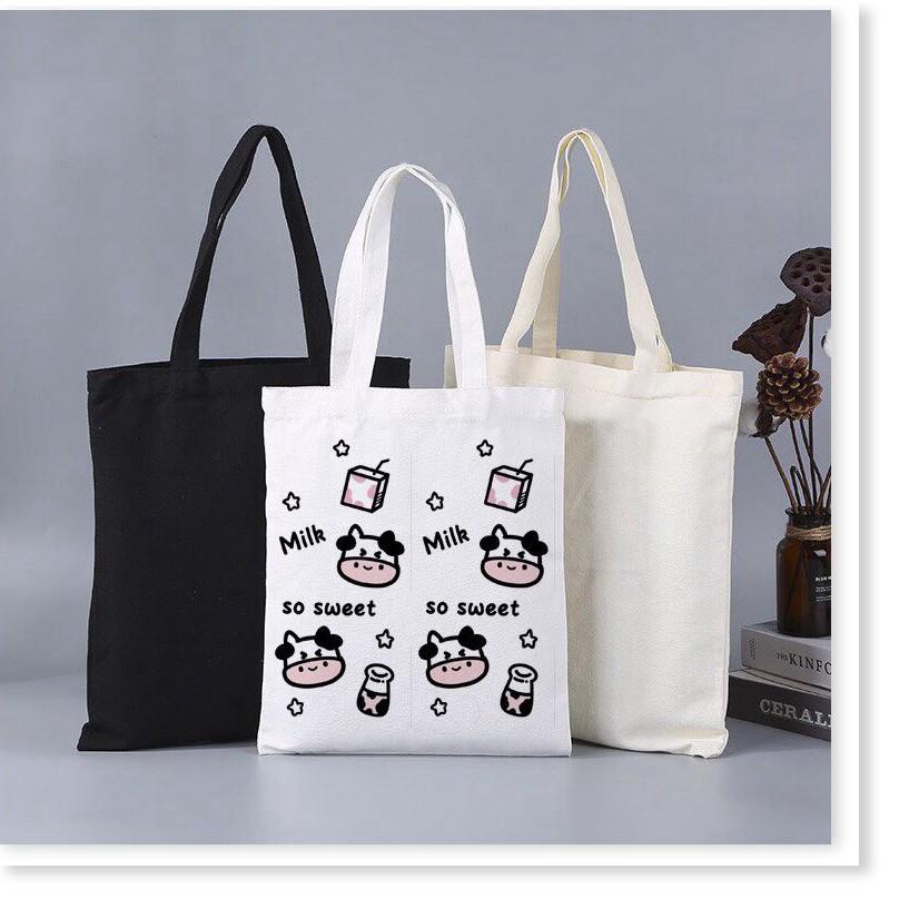 Túi tote vải thô canvas pilu in hình bò sữaT6 PHONG CÁCH AOMI