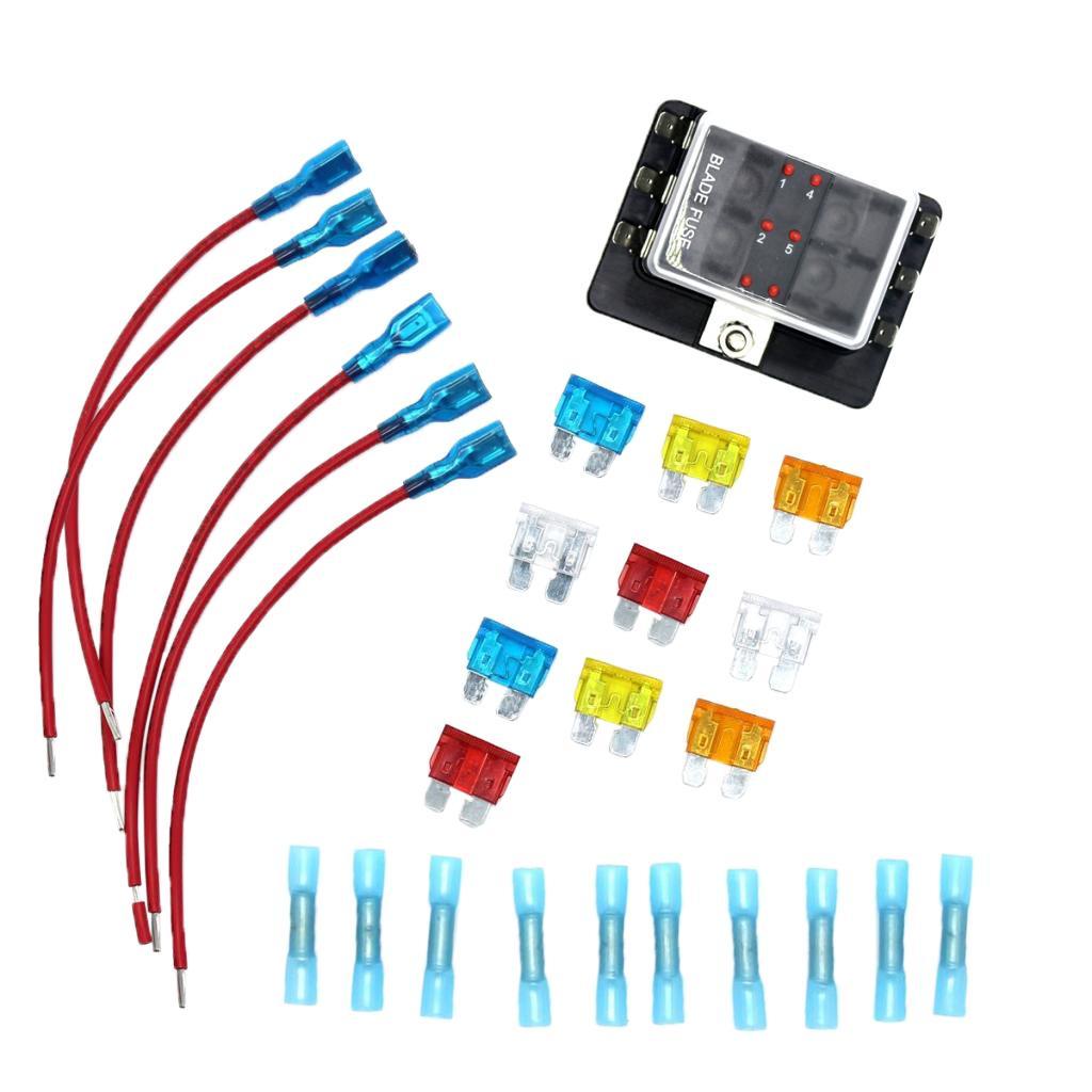 6 Way Circuit Automotive Car Boat Blade Fuse Box Block Holder with Cover