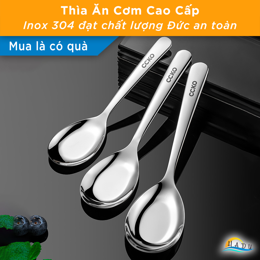 Muỗng Thìa Inox 304 Ăn Cơm Phở Đẹp Kiểu Hàn Quốc Dày Cao Cấp Cán Dài Nhỏ Cho Bé Đạt Chất Lượng Đức CCKO