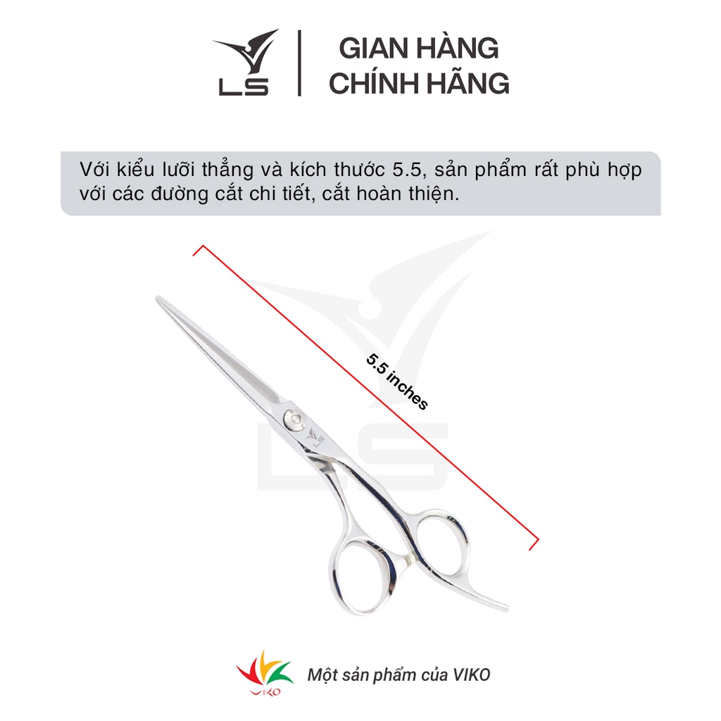 Kéo cắt tóc VLS lưỡi thẳng quai offset vênh đỡ ngón cố định CB23/5.5