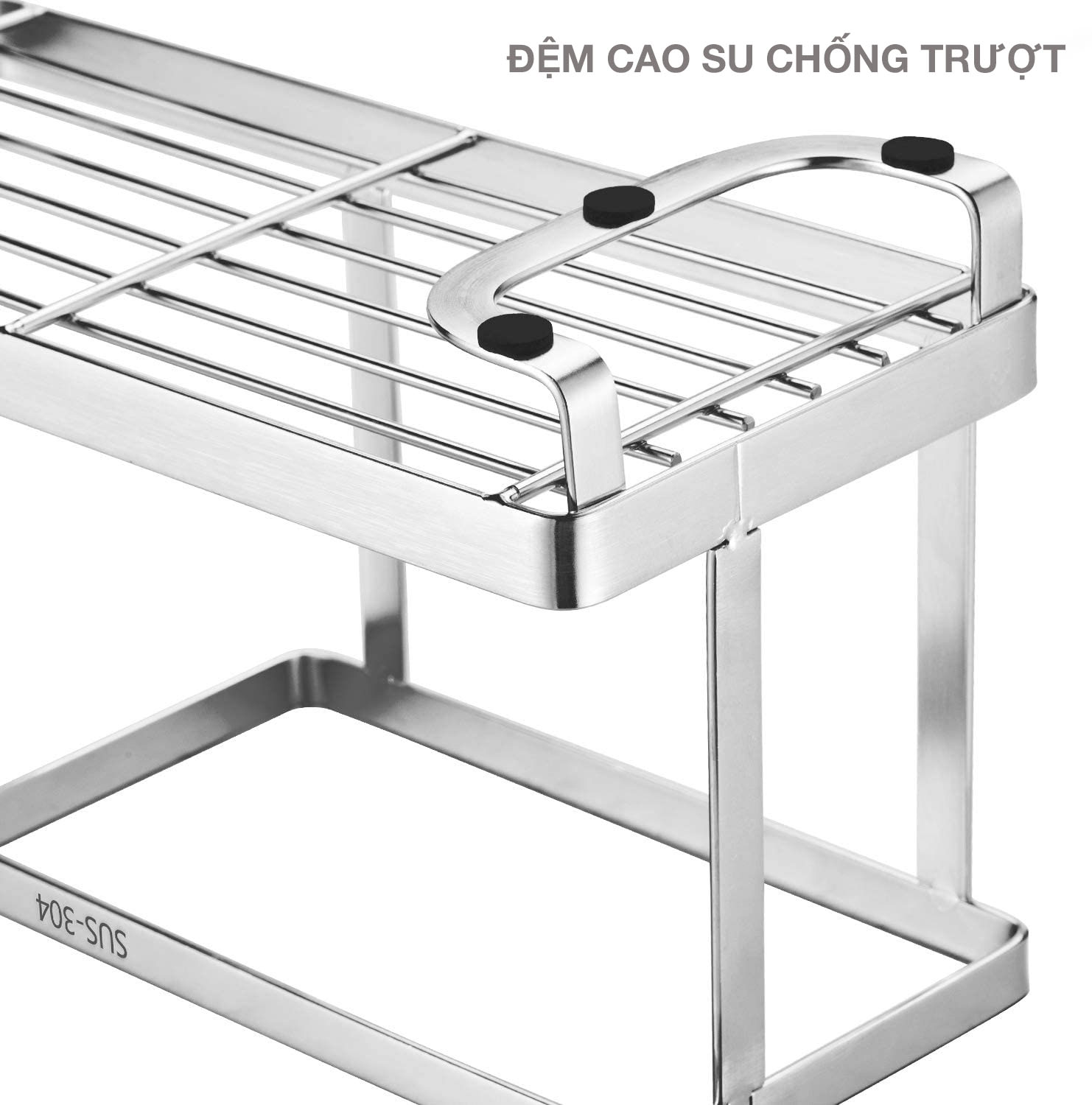 Kệ rổ đựng dụng cụ rửa chén Inox 304 HOBBY KRC2 dán tường gạch men - có keo dán tường và khay hứng nước