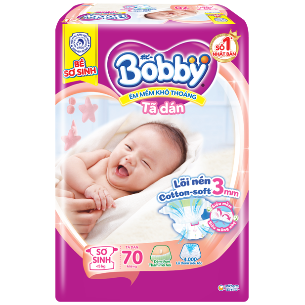 Tã dán Bobby Siêu thấm - khô thoáng XS38+4