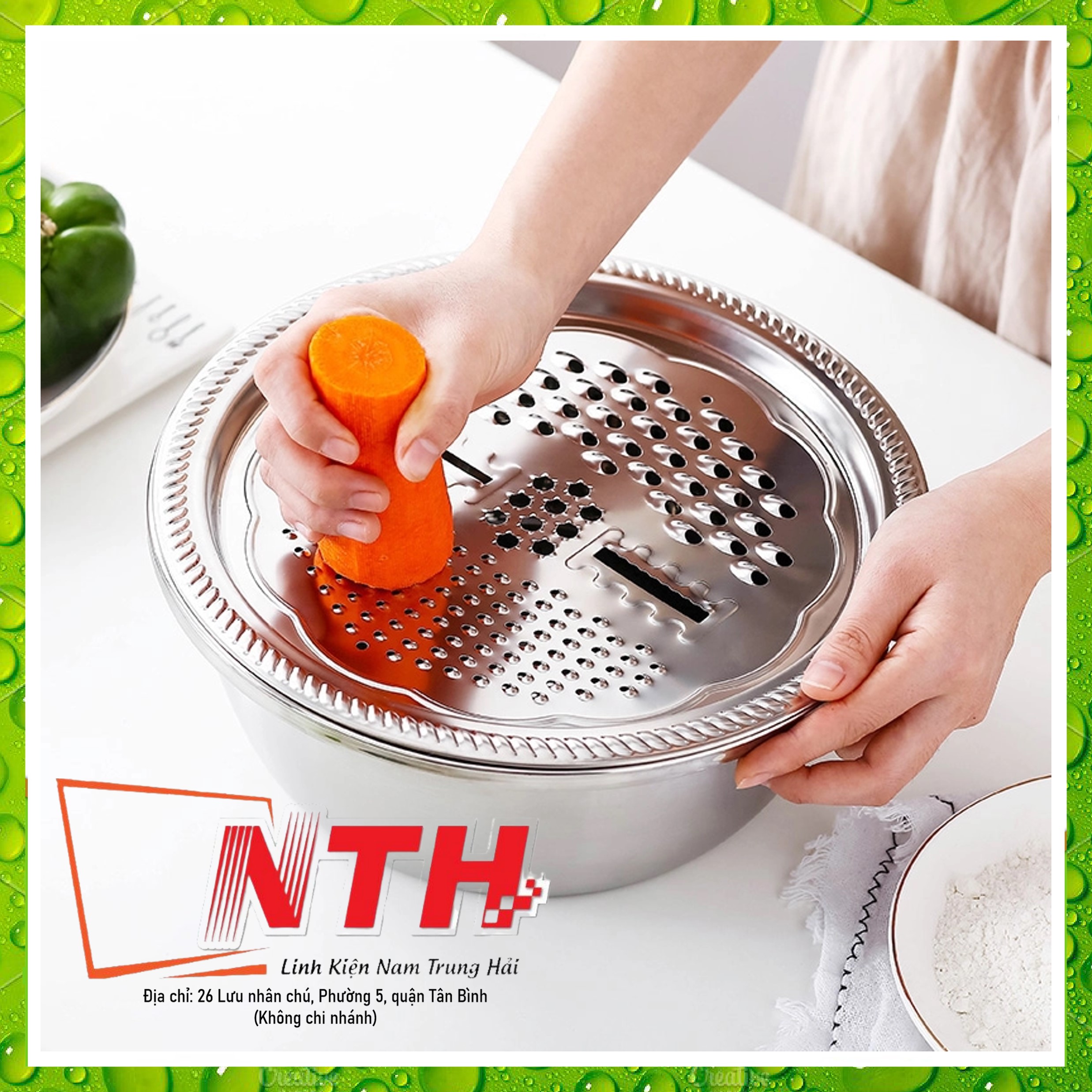 Bộ Nạo Rau Củ 3 Món - Rổ Nạo Rau Củ Kiêm Rổ Chậu Inox Cao Cấp Đa Năng Tiện Lợi - Thiết Kế Hiện Đại