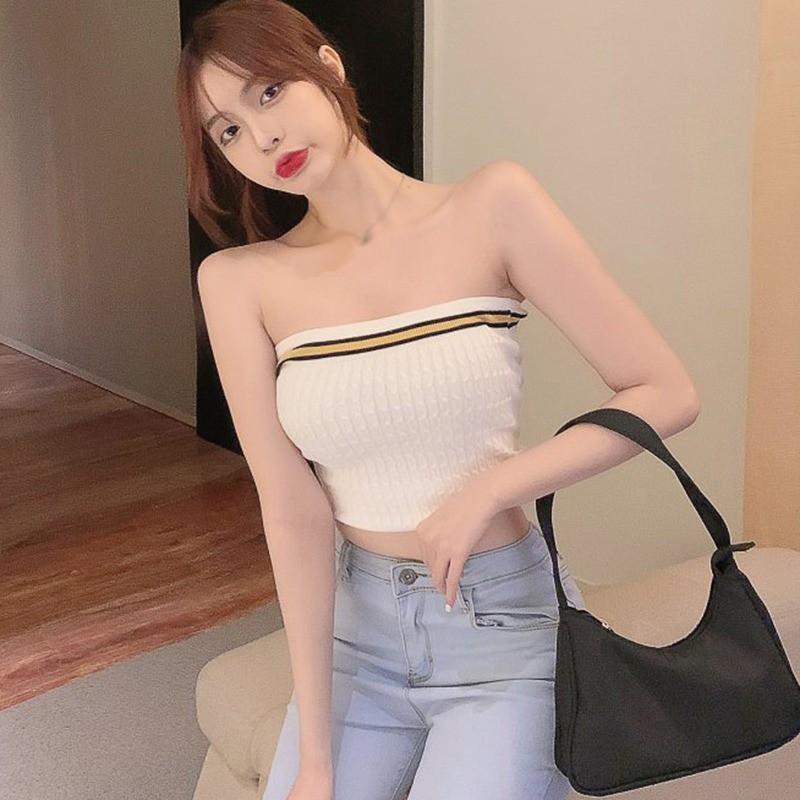 Áo Ống Dáng Ôm Màu Sắc Tương Phản Kiểu Dáng Gợi Cảm Phong Cách Hàn Quốc