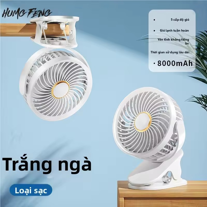 Quạt Tích Điện Kẹp FUJIMAX, Hiện thị %pin, Dung Lượng Pin lớn, Lồng quạt 20cm