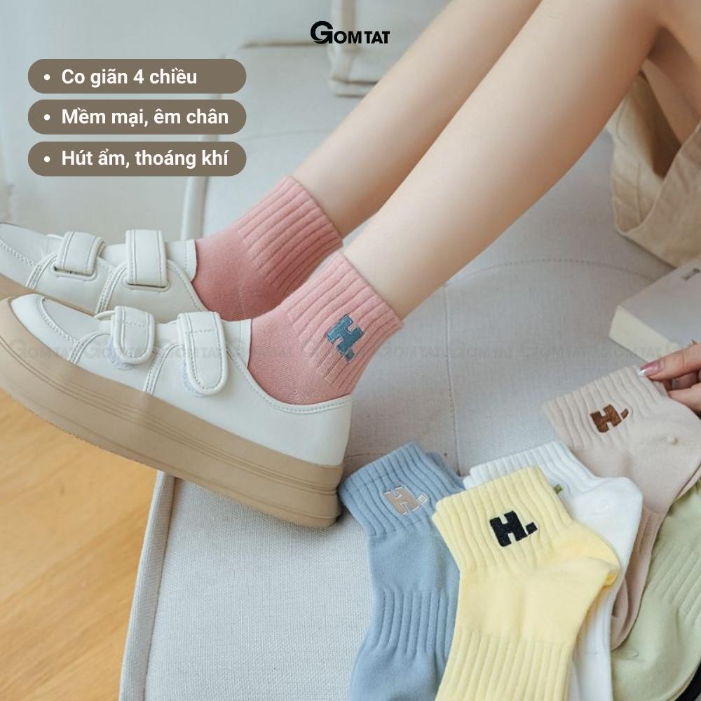 Tất vớ nữ cổ ngắn cao cấp GOMTAT mẫu chữ H, chất liệu cotton mềm mại, thấm hút, thoáng khí - NGANCHUH-PO-3022-1DOI