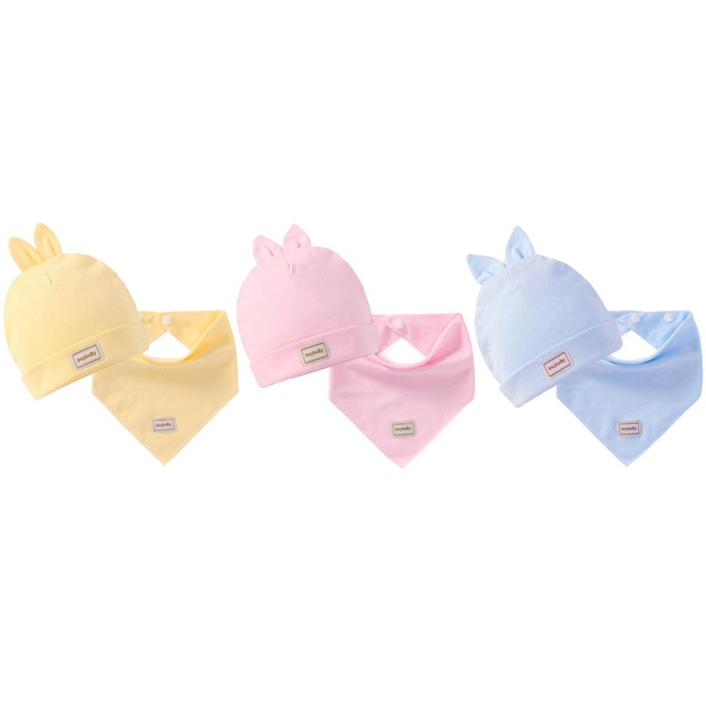 Cotton Beanie Hat Triangle Drool Bib Set for Baby Boy Girls Pink