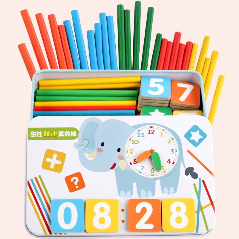 Hộp que tính học toán thông minh bằng gỗ nhiều màu sắc cho bé- Đồ chơi an toàn giúp bé phát triển trí tuệ