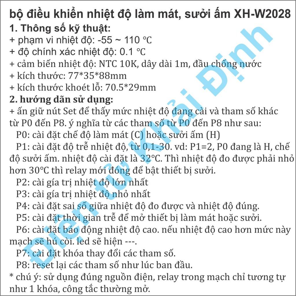 bộ điều khiển nhiệt độ làm mát, sưởi ấm themostat controller XH-W2028, áp vào 12Vdc 24Vdc 220VAC kde6606