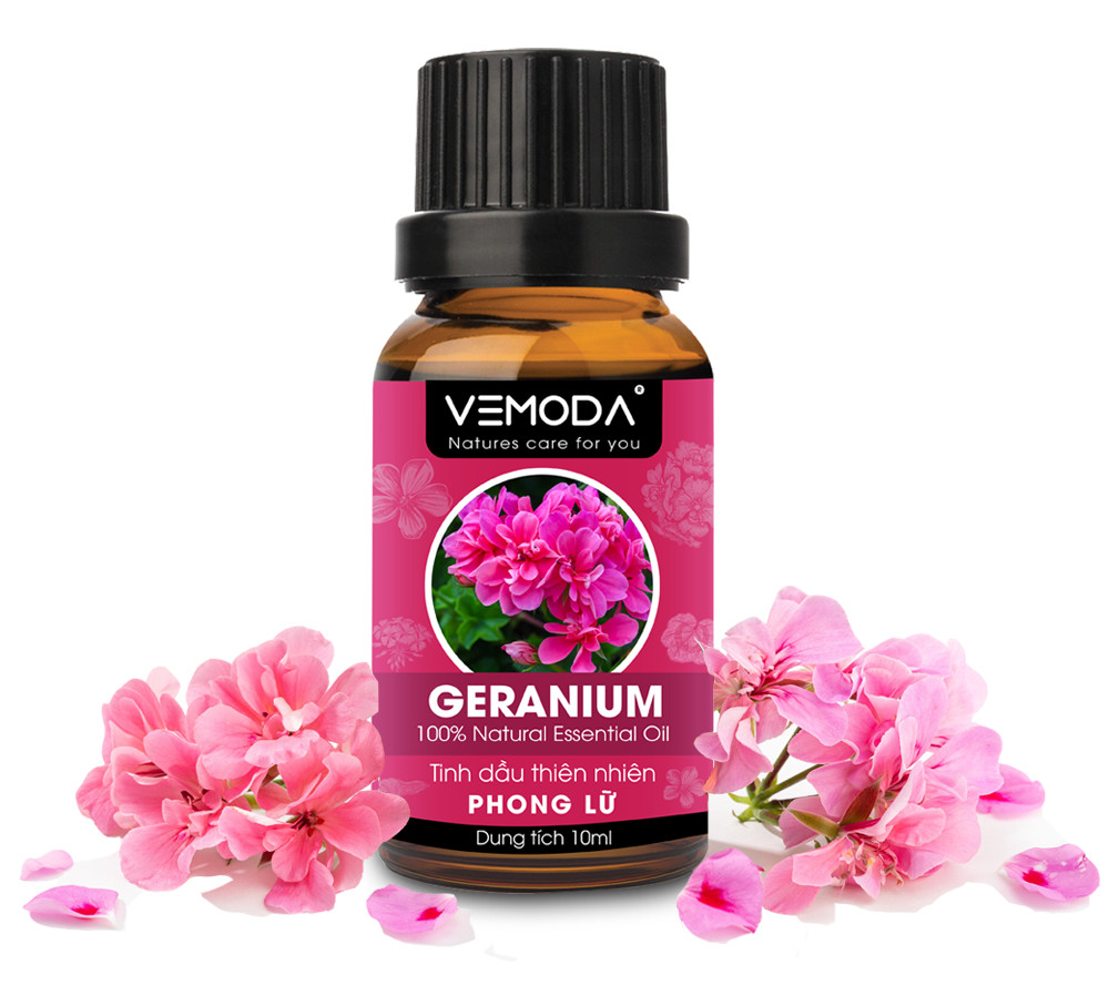 Tinh dầu Phong lữ cao cấp. Geranium Essential Oil. Tinh dầu xông phòng giúp kháng khuẩn, nấm, giảm căng thẳng, chăm sóc da. Tinh dầu thơm phòng cao cấp Vemoda