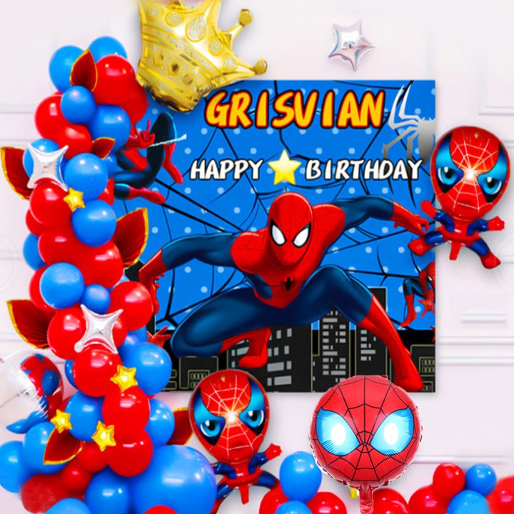 Sét bong bóng trang trí sinh nhật happy birthday người nhện spider man - Bộ trang trí sinh nhật thôi nôi, đầy tháng cho bé