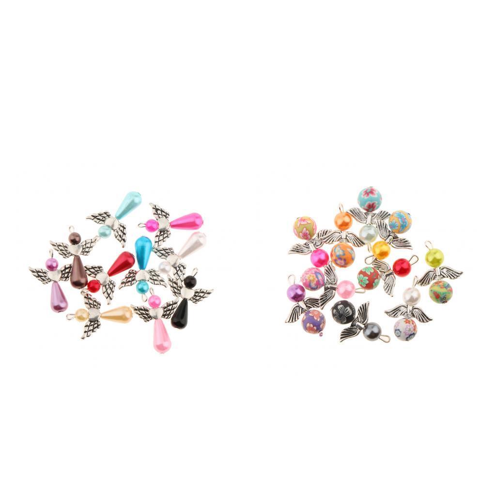 20 Pieces Colored Pearl Charms Angel Wings Polymer Clay Round Bead Metal Charms For DIY Pendant Necklace Bracelet Jewelry Making Crafts