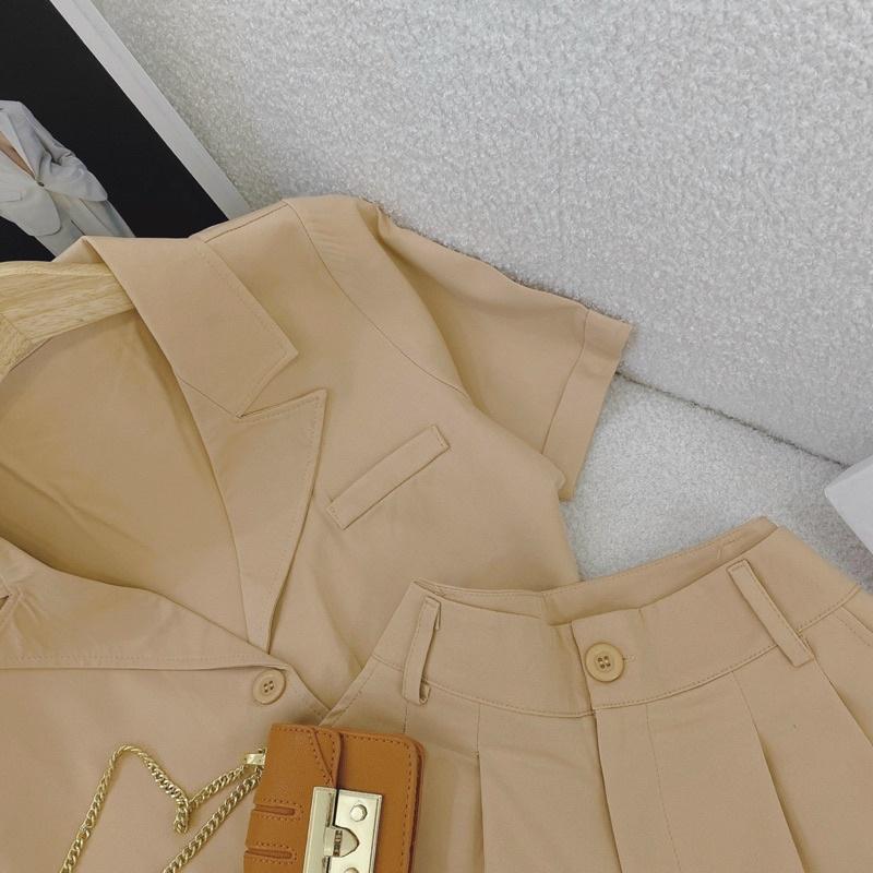SET ÁO VEST CROPTOP TAY NGẮN + QUẦN SHORT
