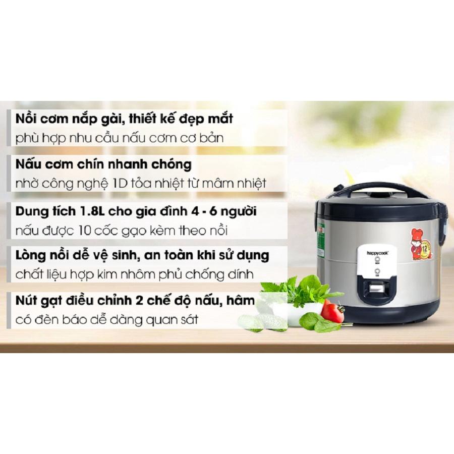 Nồi cơm điện nắp cài Happy Cook 1.8L HCJ-180V - hàng chính hãng