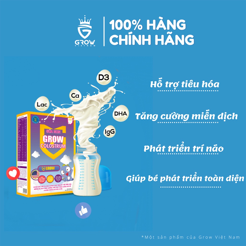 Combo 2 hộp sữa non Grow Colostrum hộp 20 gói x 10g tăng cường đề kháng, bổ sung dưỡng chất cho bé