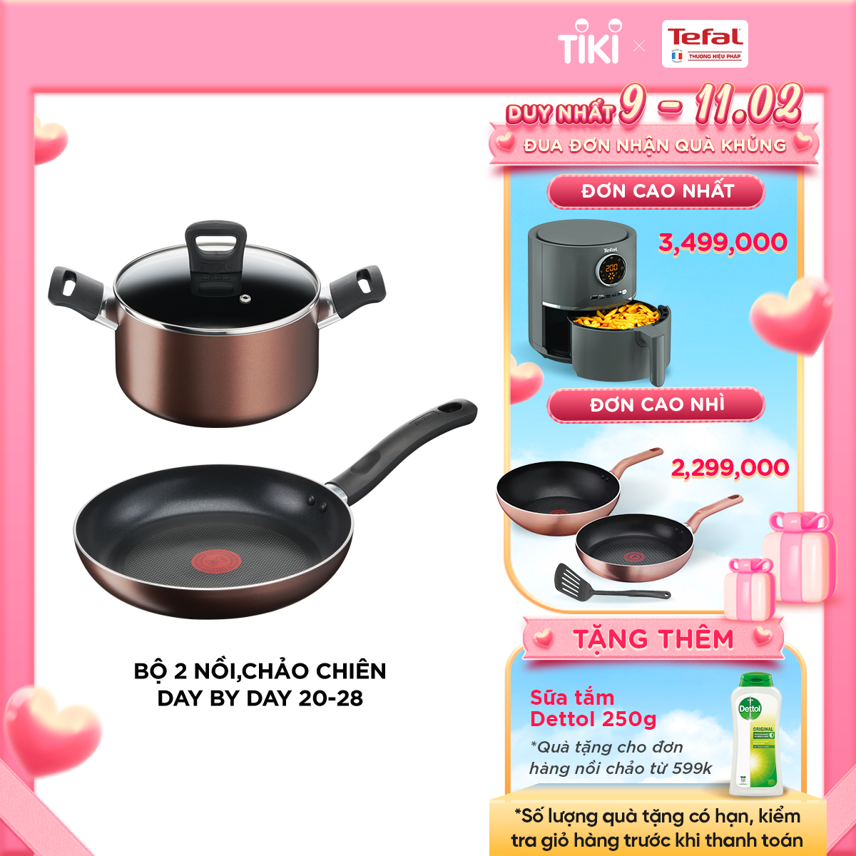 Bộ 2 nồi chảo chống dính đáy từ Tefal Day by Day dùng cho mọi loại bếp (nồi 20cm, chảo 28cm) - Hàng chính hãng