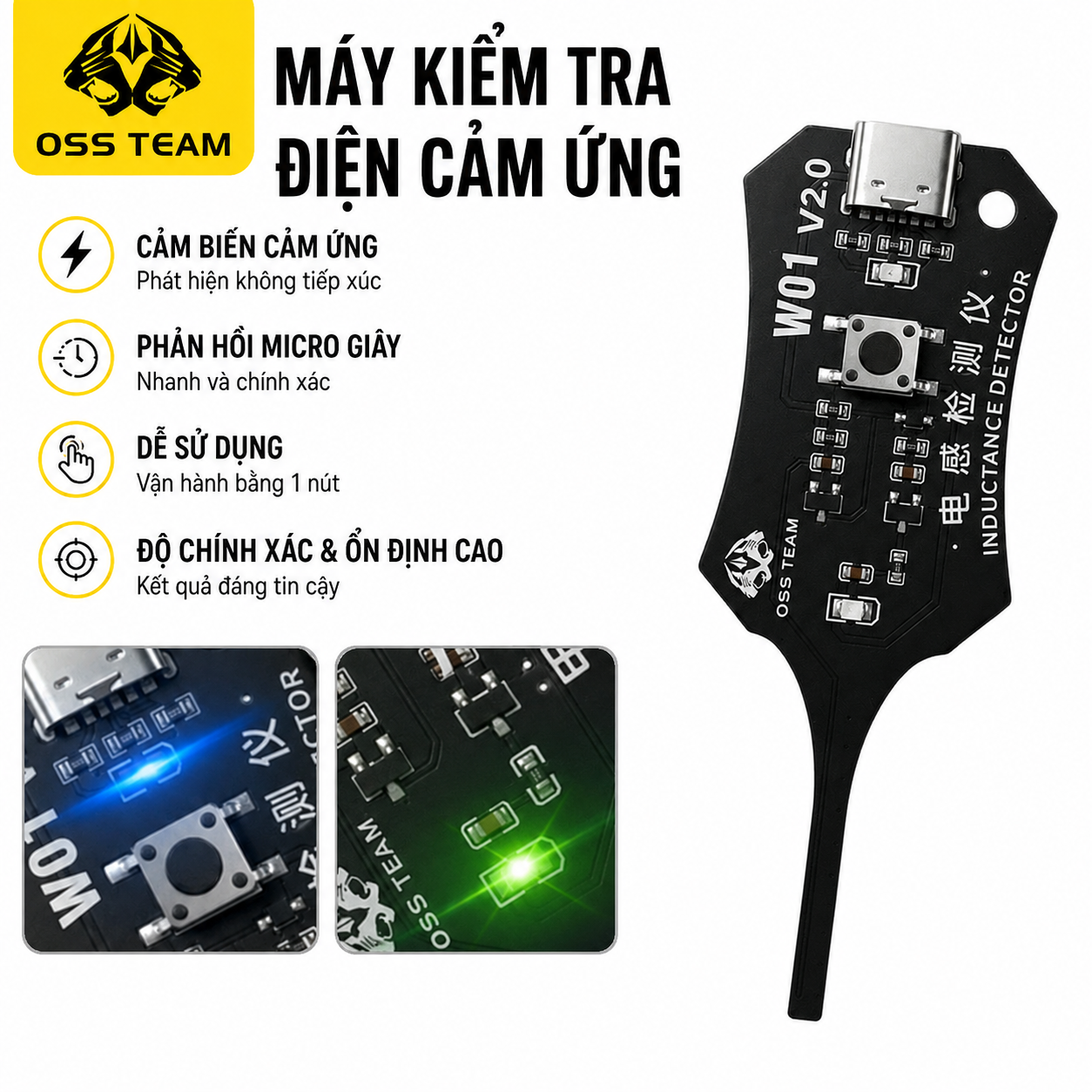 Máy Kiểm Tra Cuộn Cảm OSS W01 2.0 (Cổng Type-C) - Dụng Cụ Chẩn Đoán Lỗi Bo Mạch Điện Thoại Chuyên Nghiệp - Hàng Nhập Khẩu