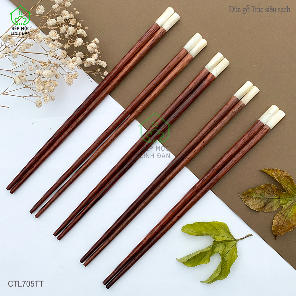Đũa Gỗ Trắc Việt Nam Đầu Ốc Biển New Zealand - Cao Cấp, Kháng Khuẩn Siêu Sạch