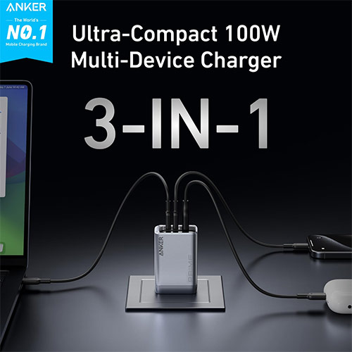 Cốc sạc Anker GaNPrime Portable Wall Charger 100W 2Type-C 1USB A2688 - Hàng chính hãng