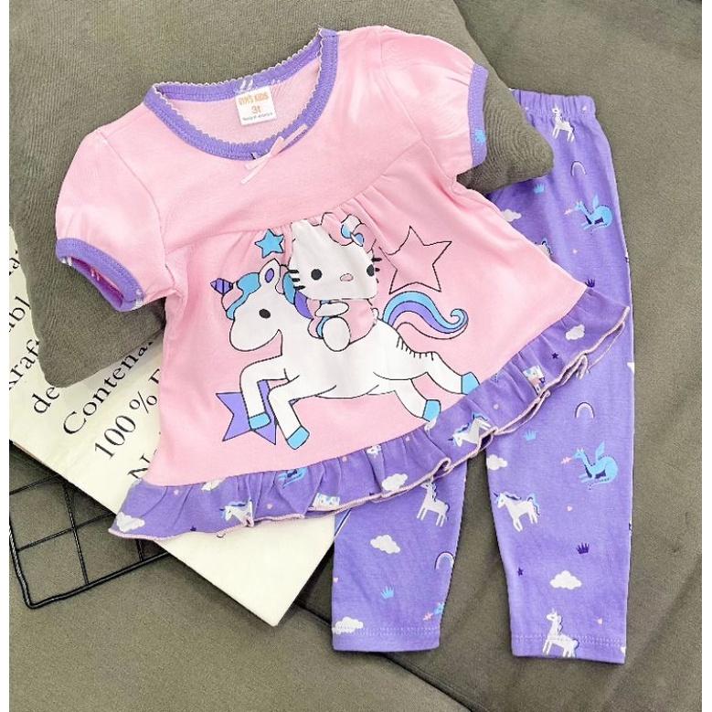 Bộ bé gái thun borip in hình mềm đẹp dáng babydoll từ 10 đến 21 ký - Bộ quần áo trẻ em
