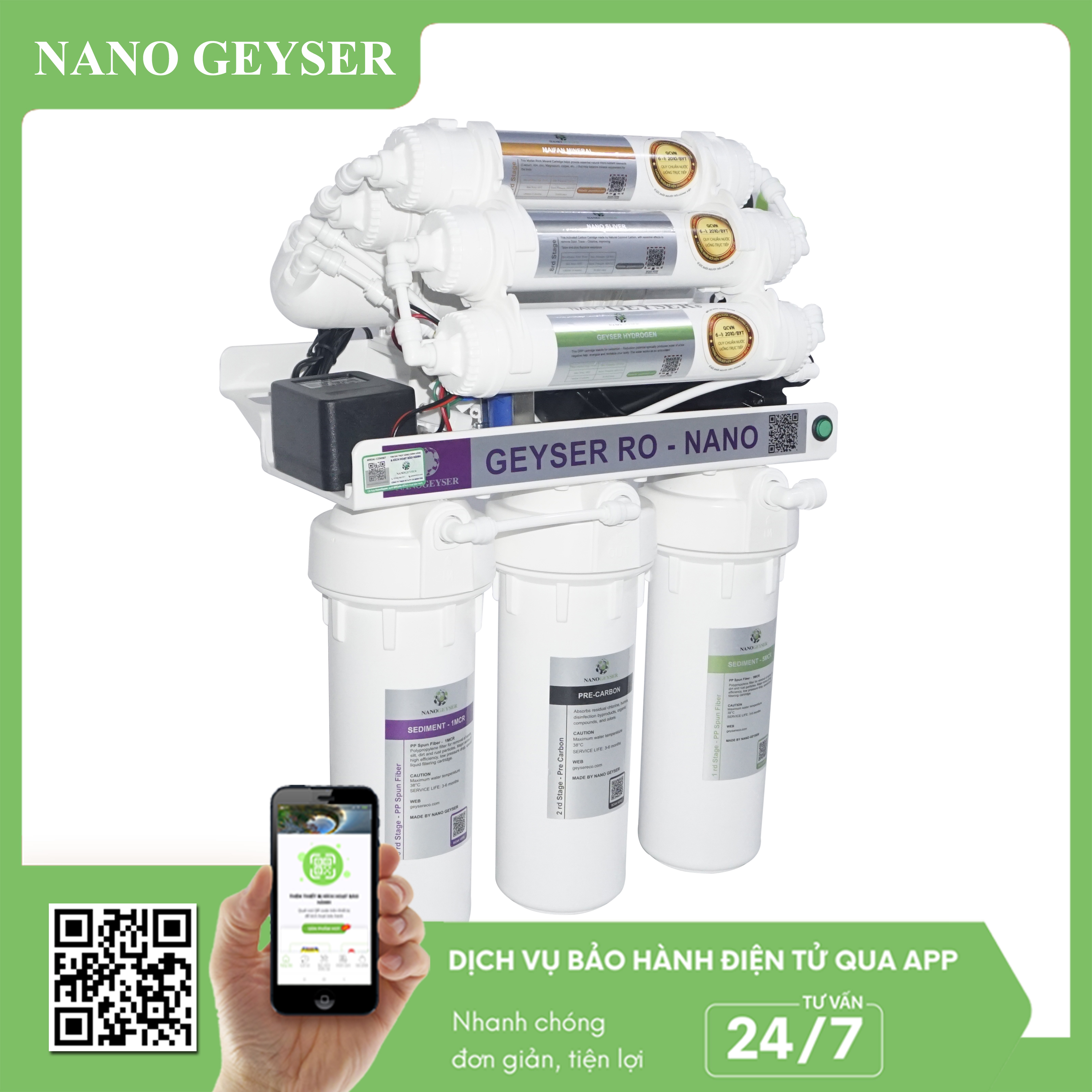 Máy lọc nước Nano Geyser RO Hydrogen công nghệ lọc RO - Hàng Chính Hãng