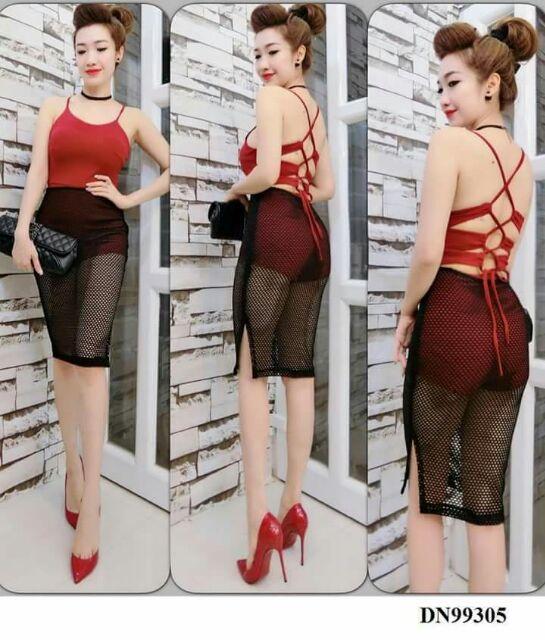 Đầm đan dây phối lưới