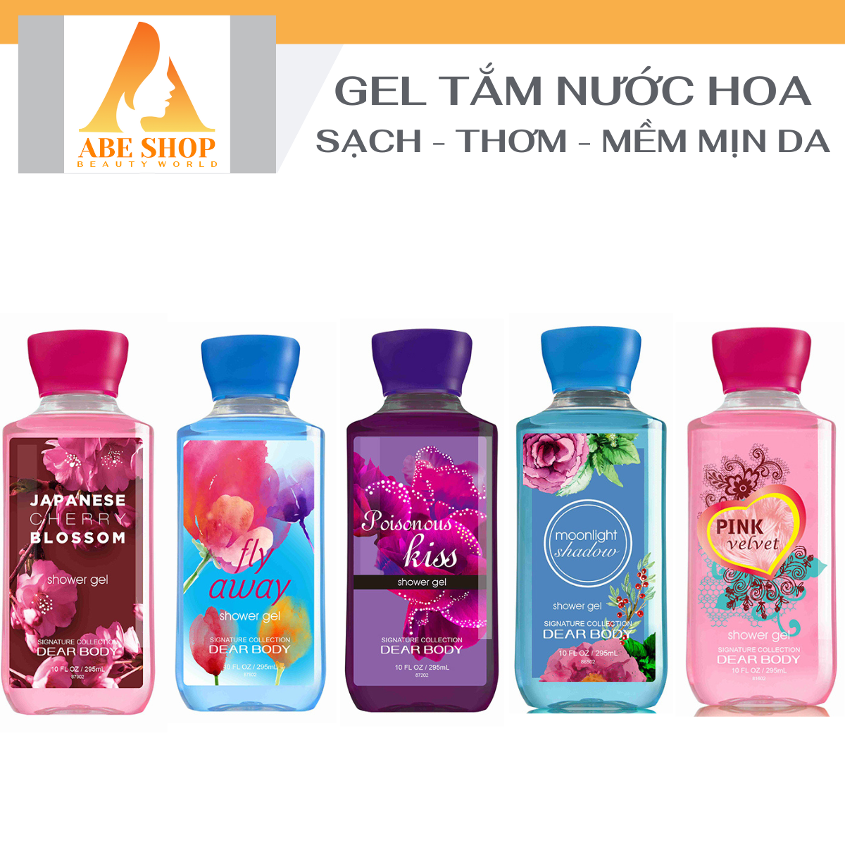 Gel Tắm Nước Hoa DEAR BODY 295ml - Làm Sạch Trắng Sáng Da - Giúp Da Mềm Mịn - Cân Bằng Độ Ẩm - Hương Thơm Ngọt Ngào - Tươi Mát - Lưu Hương Tới 8h