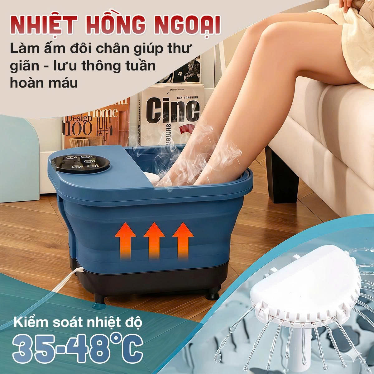 Bồn ngâm chân gấp gọn có 6 con lăn OKACHI JP-100