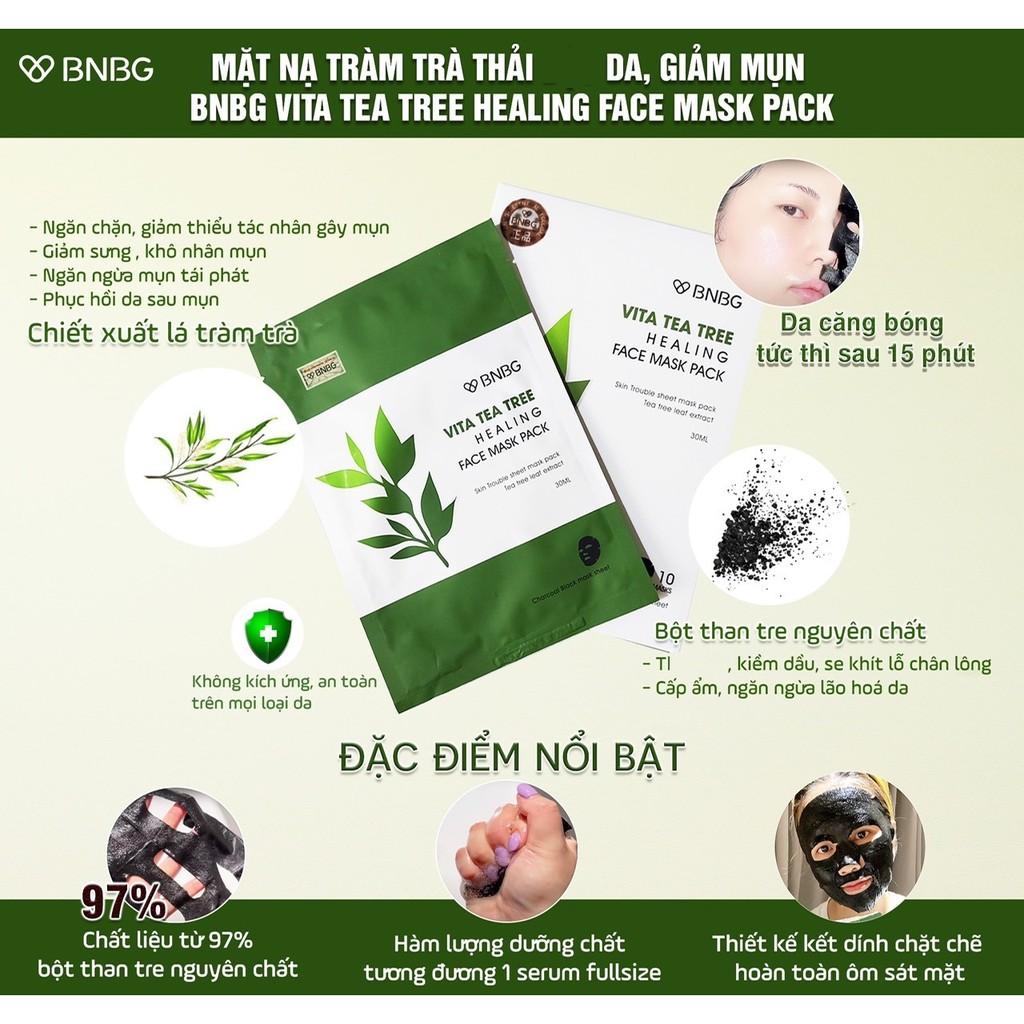 Hộp 10 Mặt nạ thải bã nhờn, ngừa mụn chiết xuất tràm trà BNBG Vita Tea Tree Healing Face Mask Pack 30ml x 10