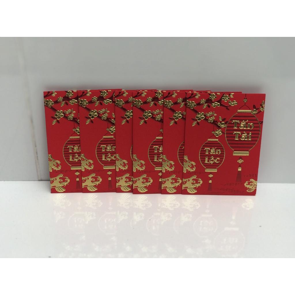 Set 6 bao lì xì đỏ, lixi tết in chữ nổi 3D truyền thống