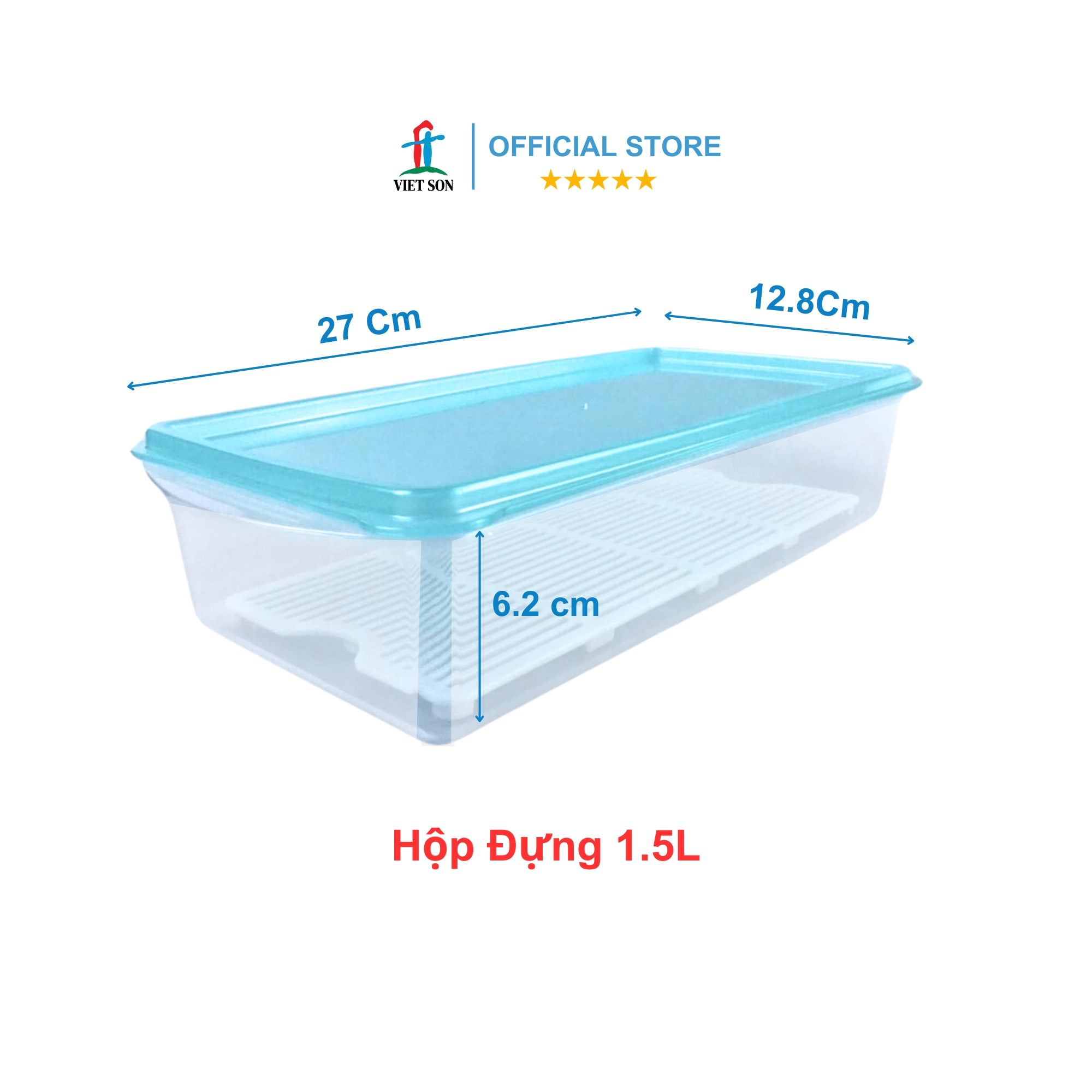 Hộp Nhựa Thực Phẩm Chữ Nhật Nắp Kín Có Khay Ráo Nước Việt Son 1.5L