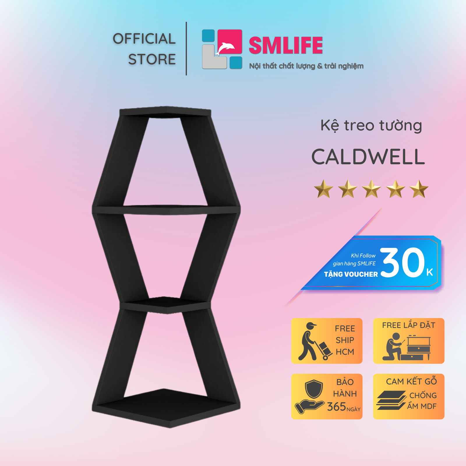 Kệ trang trí kệ để sách gia đình SMLIFE Caldwell