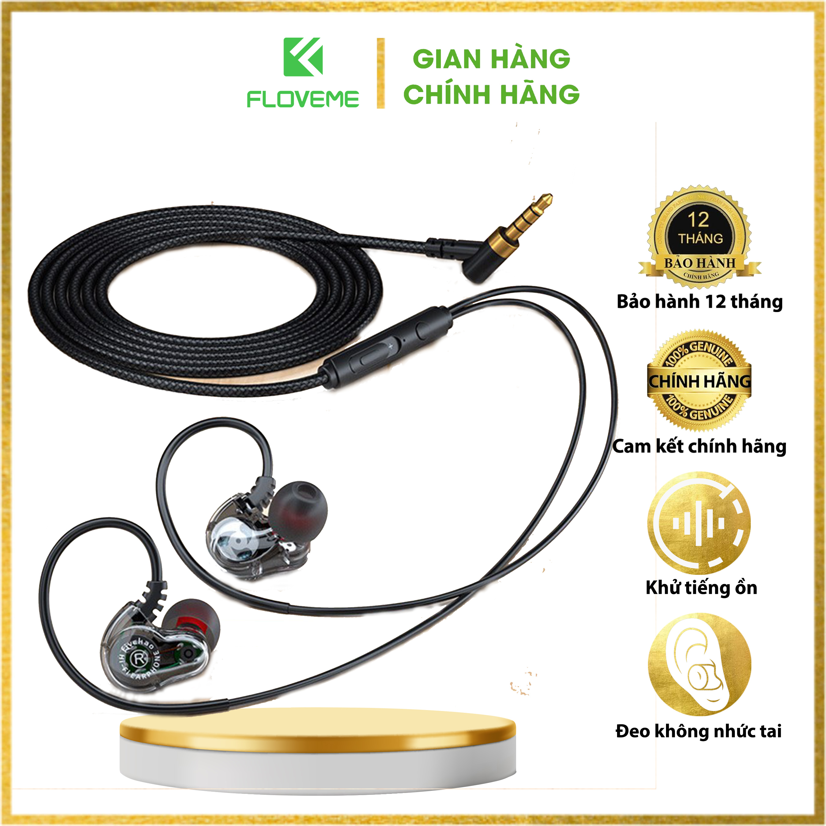 Tai nghe tinh thể FLOVEME 610A - Công nghệ loa kép - Âm thanh sống động - Mic đàm thoại rõ ràng - Hàng chính hãng