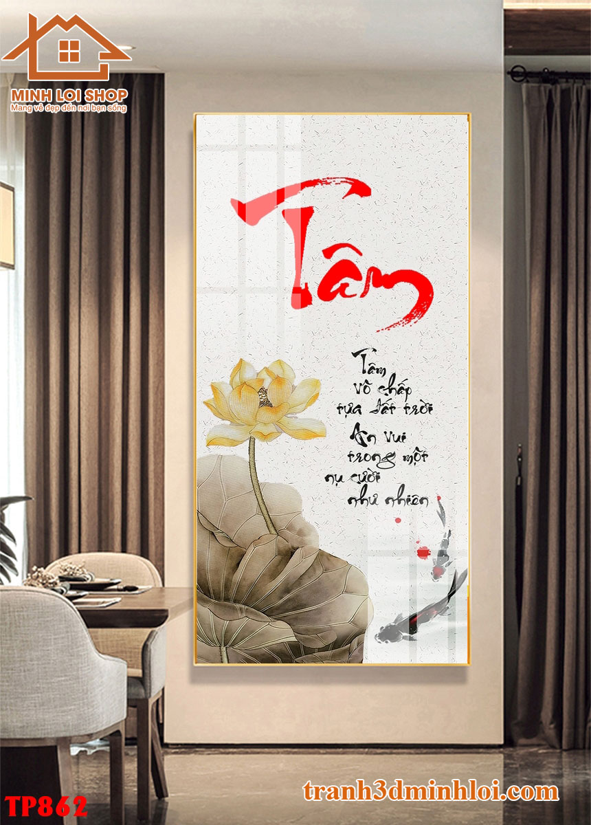 Tranh THƯ PHÁP tráng gương trang trí phòng khách, không gian sống TẶNG KÈM ĐINH TREO TPCM034