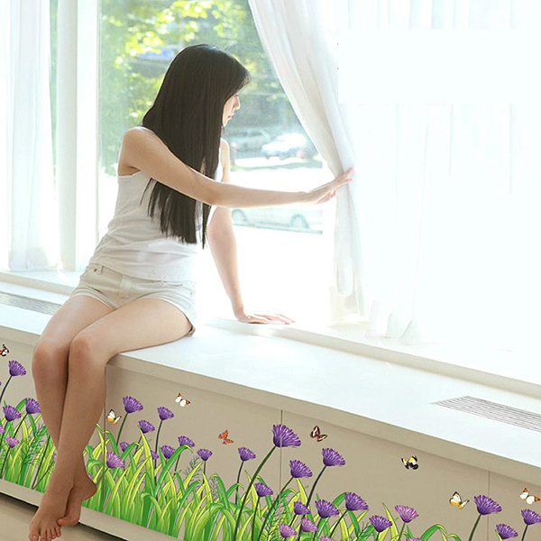 Decal Dán Chân Tường Hoa Cúc Tím - 2 Bộ (40 x 270 cm)