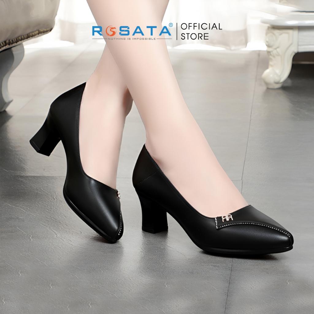 Giày búp bê ROSATA RO375 bít mũi nhọn thời trang gót cao 5 phân xuất xứ Việt Nam - ĐEN
