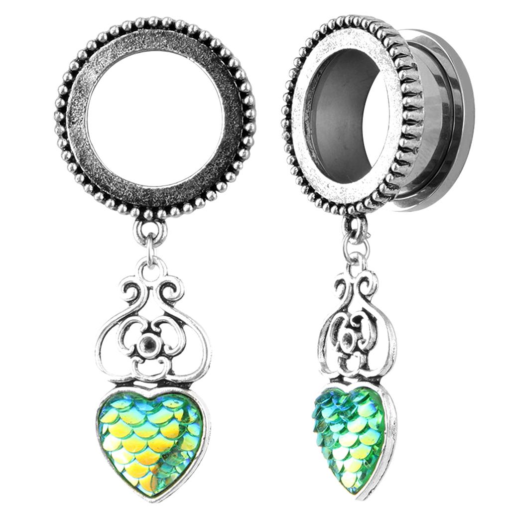 Ear Flesh Tunnels Heart Shape Fish Scale Dangle Ear Piercing Jewelry 6mm