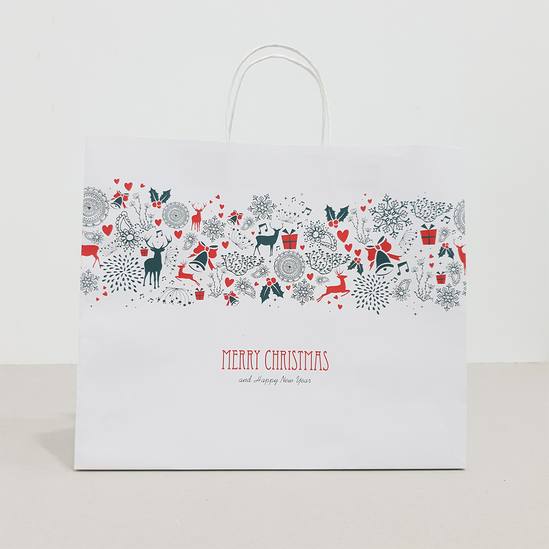 Túi giấy Kraft Trắng Noel Xmas- Size 36 x 30.5 x 12cm Mã XMAS08T