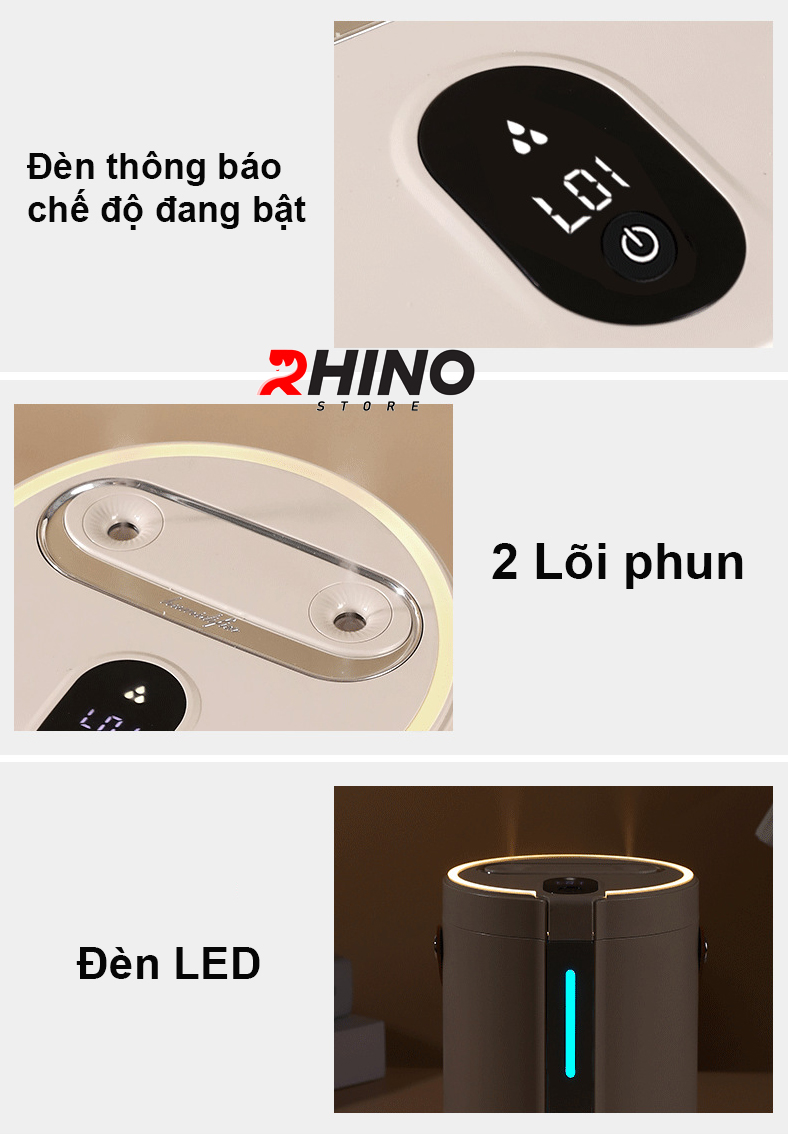 Máy tạo ẩm phun sương sạc pin Rhino H805, dung tích 2 lít, 3 chế độ hàng chính hãng