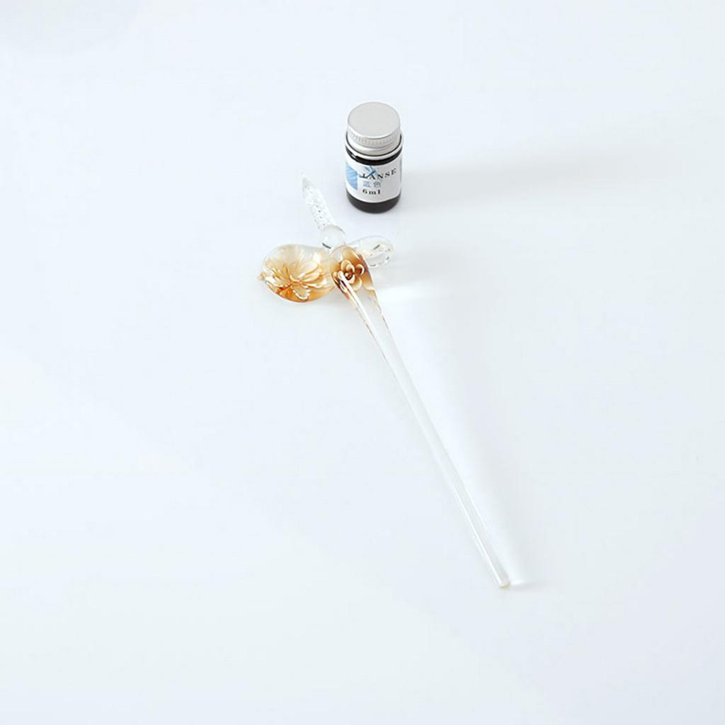 Vintage Glass WRITING PEN Elegant Crystal Glass Dip Sign Pen Gift 6 Colors