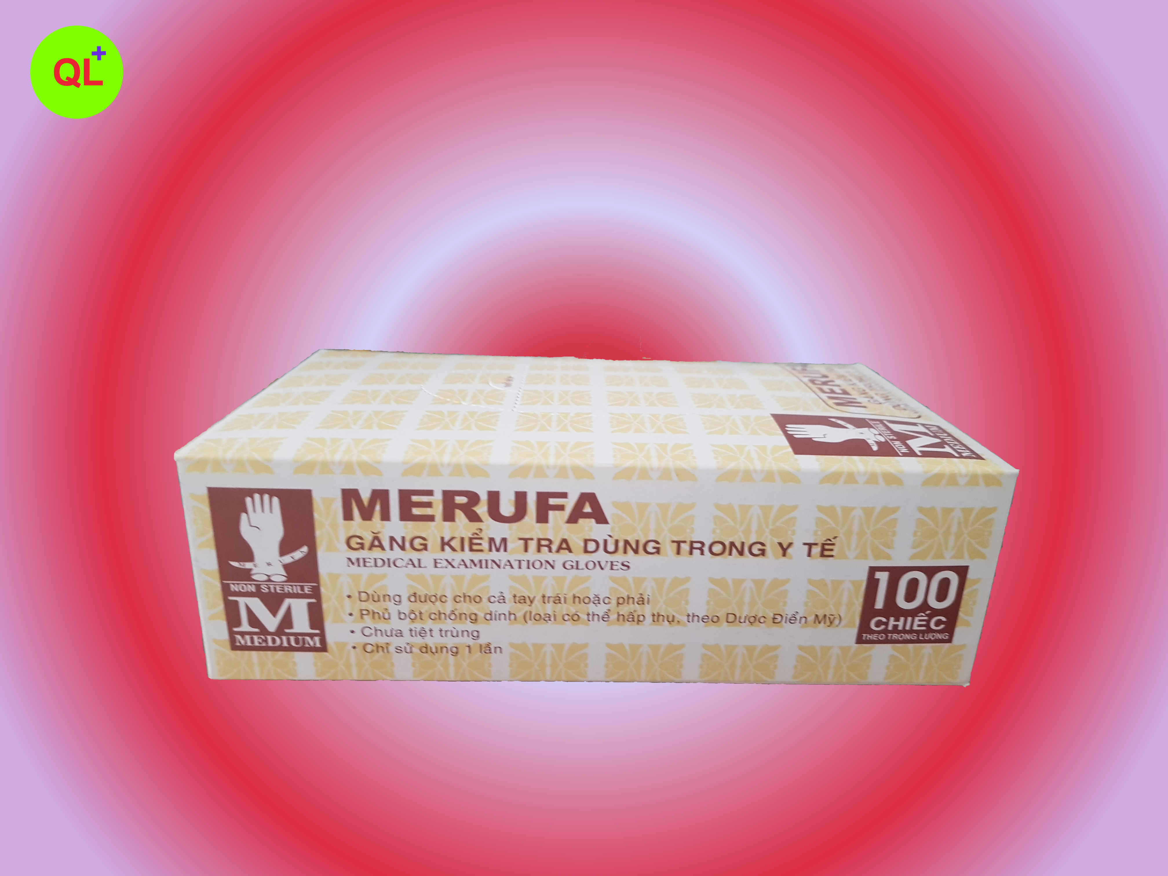 Găng tay latex có bột Merufa hộp 100 chiếc giá tốt 2021