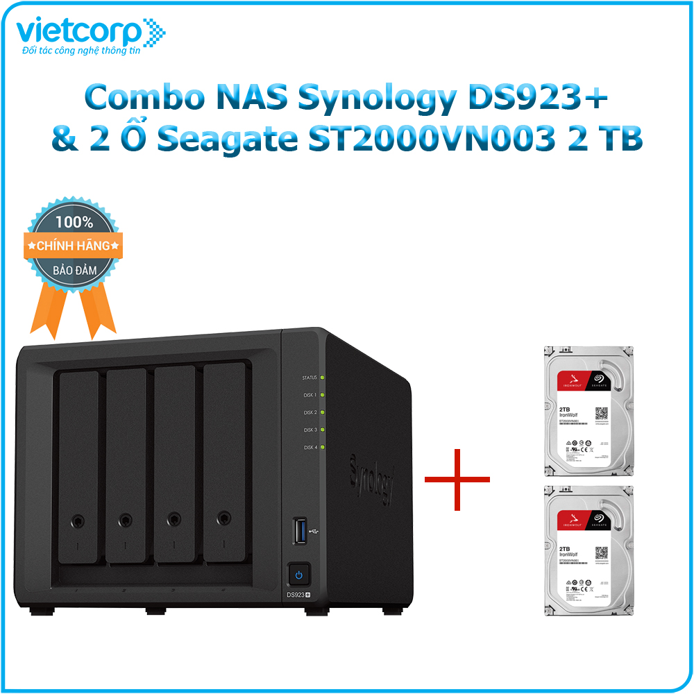 Combo Thiết bị lưu trữ NAS Synology DS923+ và 2 Ổ cứng Seagate ST2000VN003 2 TB - Hàng Chính Hãng