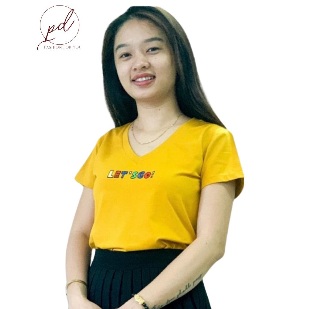Áo thun cổ tim Uniex thêu chữ pd.fashion