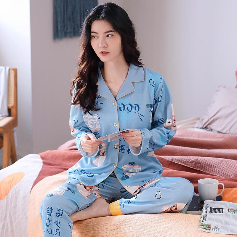 BỘ PYJAMA NỮ DÀI TAY COTTON MỀM MỊN, CAO CẤP, MÀU XANH MÁT DỊU, SIZE M-2XL