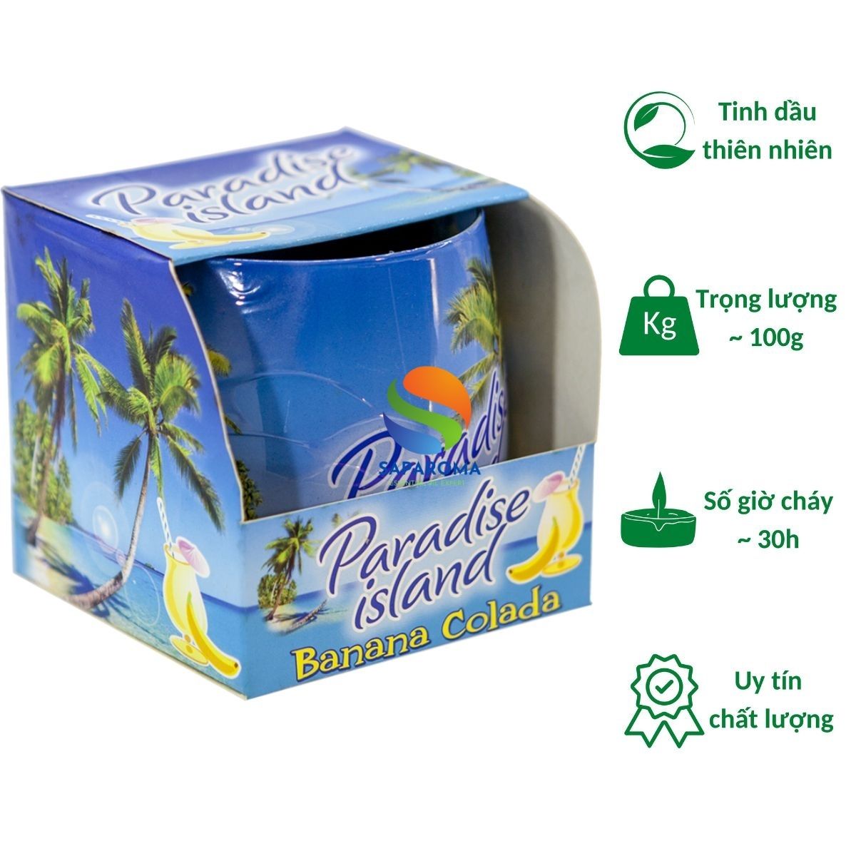 Ly nến thơm tinh dầu Bartek Paradise Island 100g QT02780 - hương gió biển, nến trang trí, thơm phòng, thư giãn, Hỗ trợ khử mùi