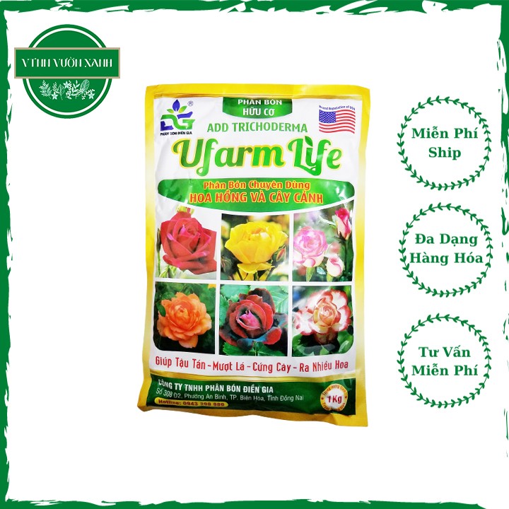 Phân bón hữu cơ hoa hồng Ufarm Life chuyên dùng cho hoa hồng giúp tậu tán, cứng cây, mướt lá 1kg