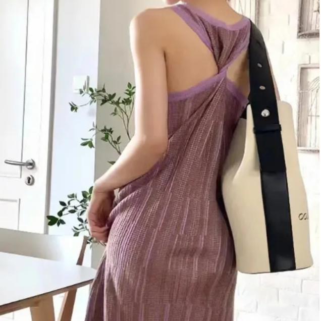 DIYIWEI Vintage màu tím kỳ nghỉ hiển thị mỏng sọc dệt kim treo váy maxi boho tay áo dệt kim vest đầm cho phụ nữ