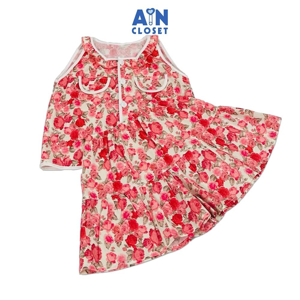Bộ quần áo Ngắn bé gái họa tiết Hồng Đỏ Leo cotton - AICDBGRBEZML - AIN Closet